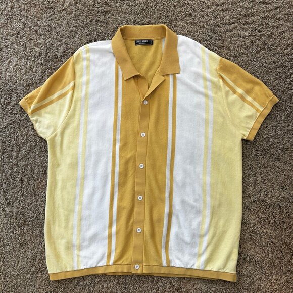 Paul Jones Knit Button Up Shirt 2XL Short Sleeve Striped Retro Vintage Style - Picture 4 of 8